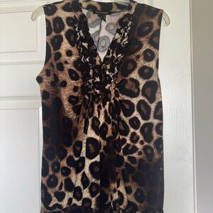 Susan Lawrence Leopard Print Ruffle-Front Camisole in Brown and Black